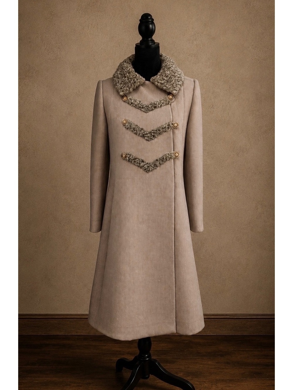 Vintage 1960s Saks Fifth Avenue Wool Coat Genuine Astrakhan Fur Trim ILGWU Union